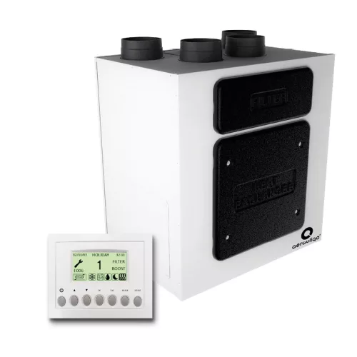 Aerauliqa QR-400A központi hővisszanyerős szellőztető, LCD kijelzős vezérléssel