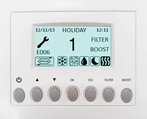 Aerauliqa QR-400A központi hővisszanyerős szellőztető, LCD kijelzős vezérléssel