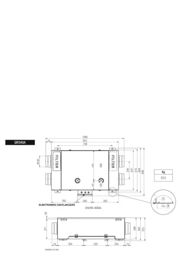 Aerauliqa QR-340A központi hővisszanyerős szellőztető, LCD kijelzős vezérléssel