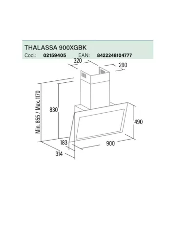 CATA OUTLET - Páraelszívó THALASSA 900 XGBK/F fekete Hob to Hood - Kiállított bemutató termék!