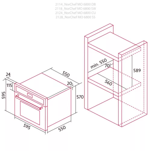 NODOR - Beépíthető sütő NorChef MO-6800 CU fekete/réz AIR FRYER
