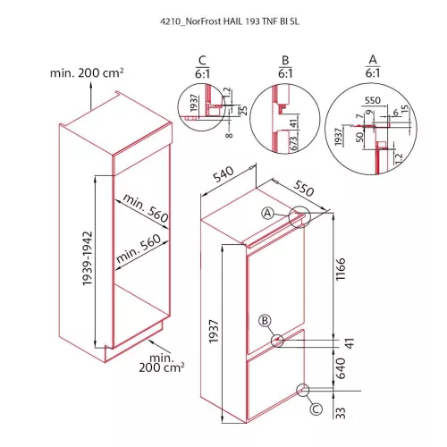 NODOR - Beépíthető hűtőszekrény kombinált NorFrost HAIL-193 TNF BI SL + Ajándék Hűtőtáska