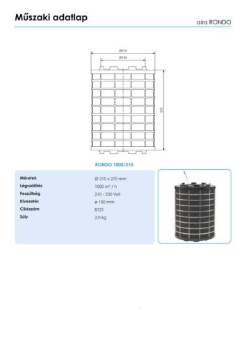 AIRA - Plazma szűrő páraelszívókhoz RONDO 1000/210 R