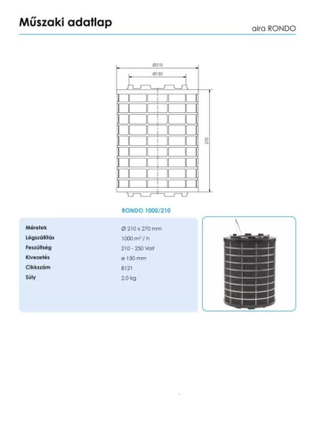 AIRA - Plazma szűrő páraelszívókhoz RONDO 1000/210 R
