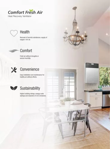 HOLTOP CFA-500T központi hővisszanyerős szellőztető ENTALPIA hőcserélővel, hőmérséklet és páraérzékelő szenzorral