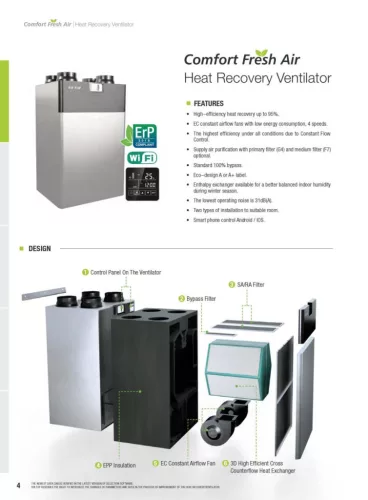 HOLTOP CFA-500T központi hővisszanyerős szellőztető ENTALPIA hőcserélővel, hőmérséklet és páraérzékelő szenzorral